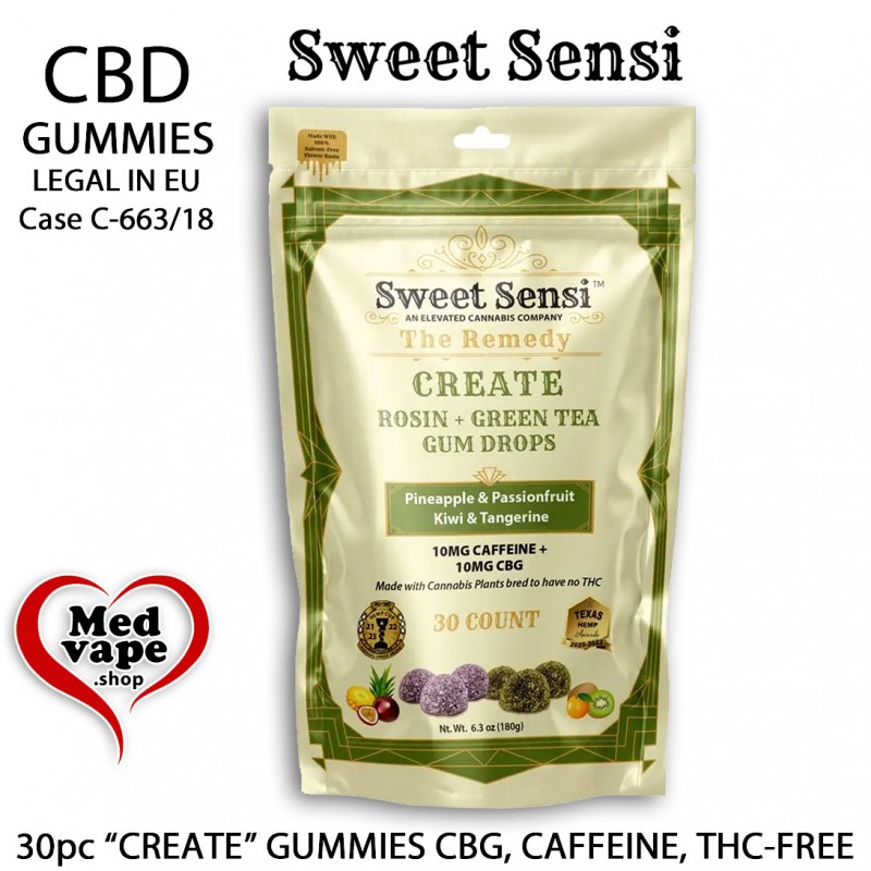 CBG GUMMIES "CREATE" GUMMIES 10mg. CBG & GREEN TEA 30PC - SWEET SENSI THC LEGAL CANNABIS MEDVAPE