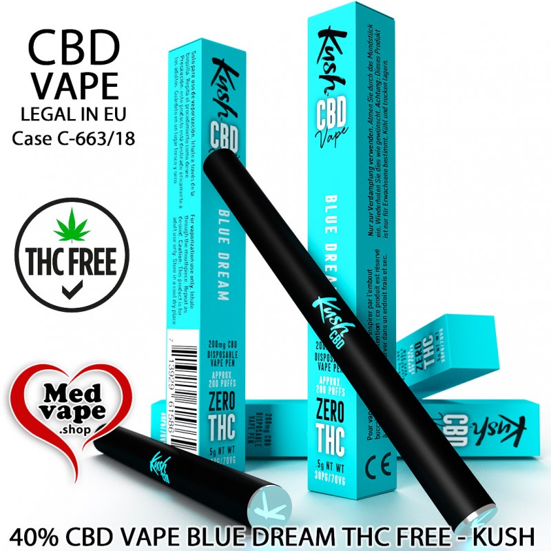 40% CBD VAPE BLUE DREAM - KUSH VAPE DISPOSABLE (200mg CBD)  WEED CANNABIS MARIJUANA THC MEDVAPE